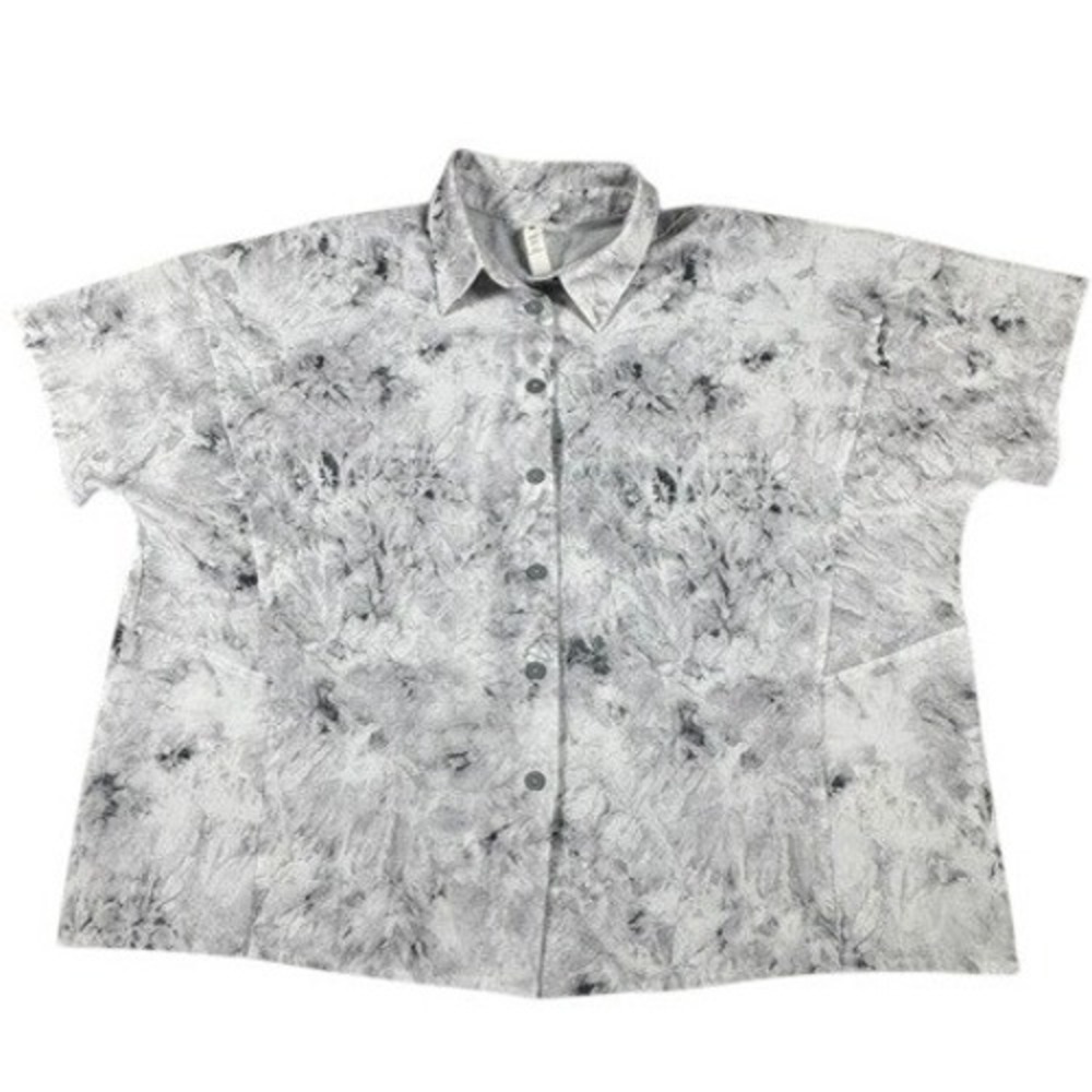Lululemon Button Down Womens 4 Grey White Marble‎ Tie Dye Short Sleeve Shirt